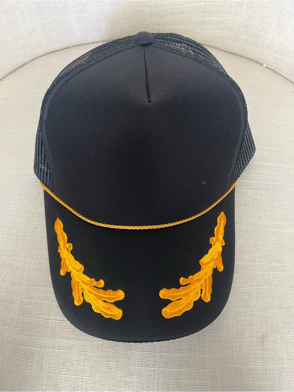 OTTO Black Trucker Cap with Gold Embroidered Laurel and Rope